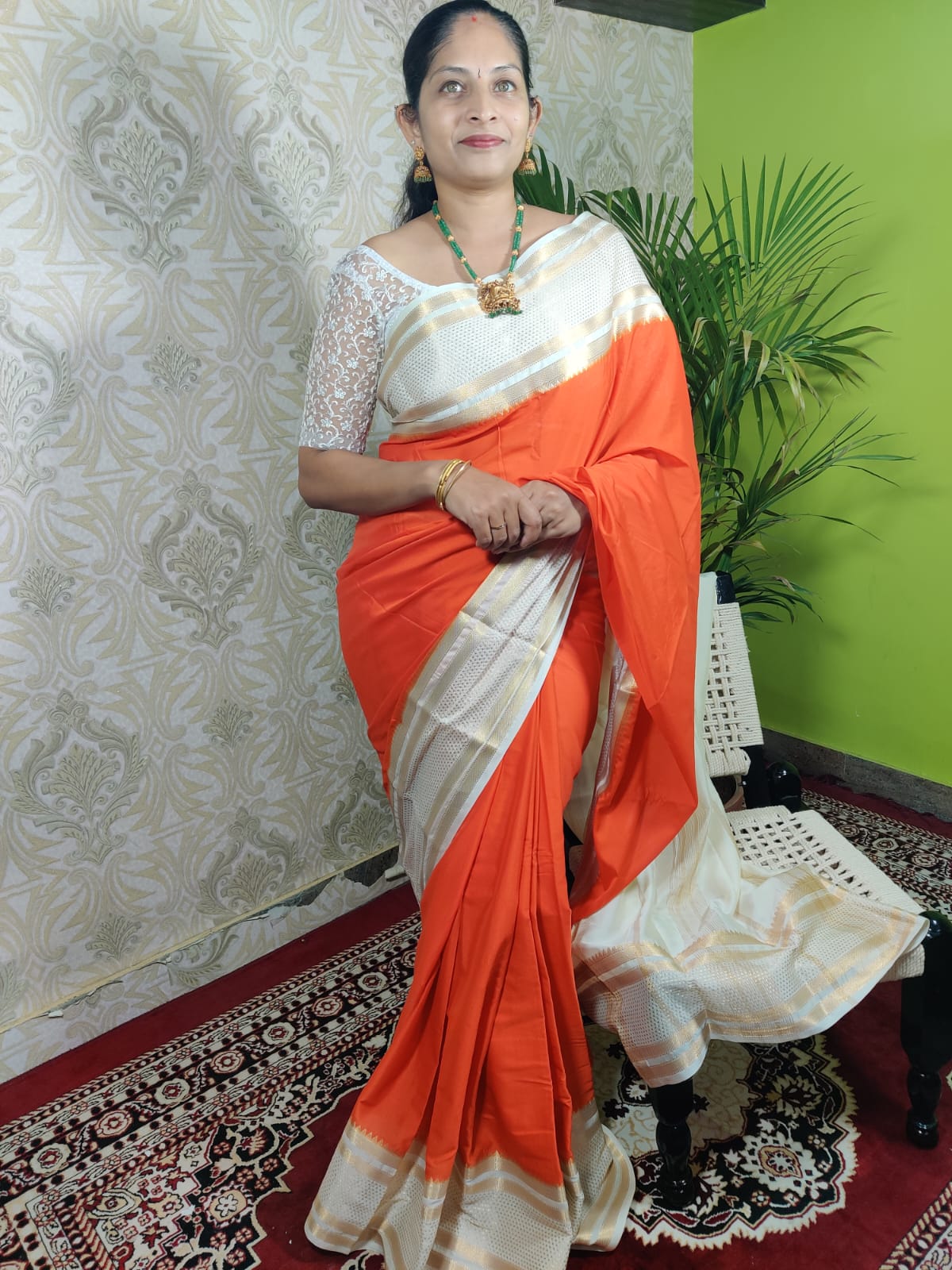 Cream Boarder semi mysore crepe silk saree