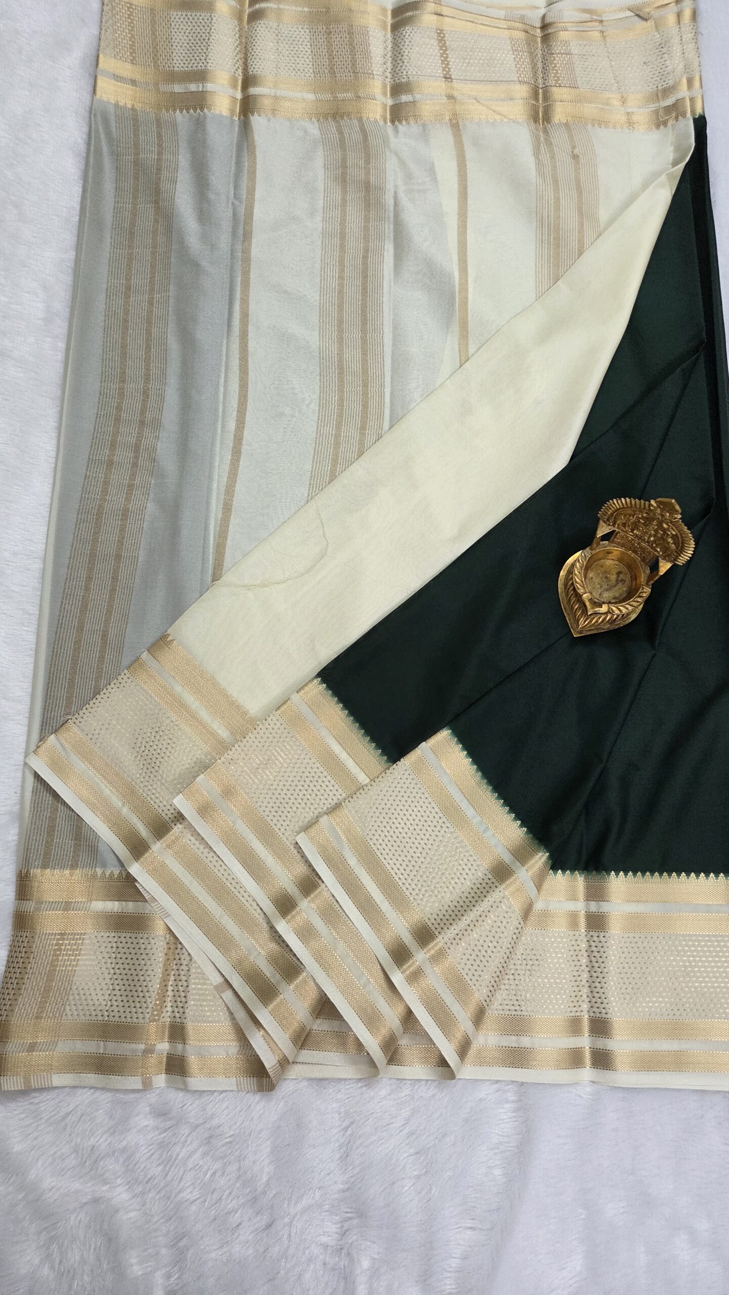 Cream Boarder semi mysore crepe silk saree - Image 8